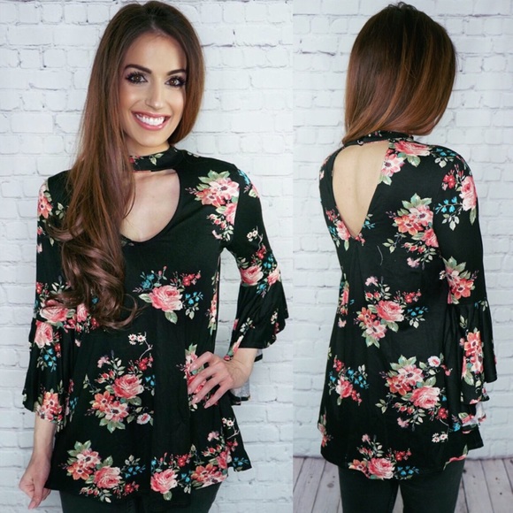 Black floral choker top - Picture 6 of 8